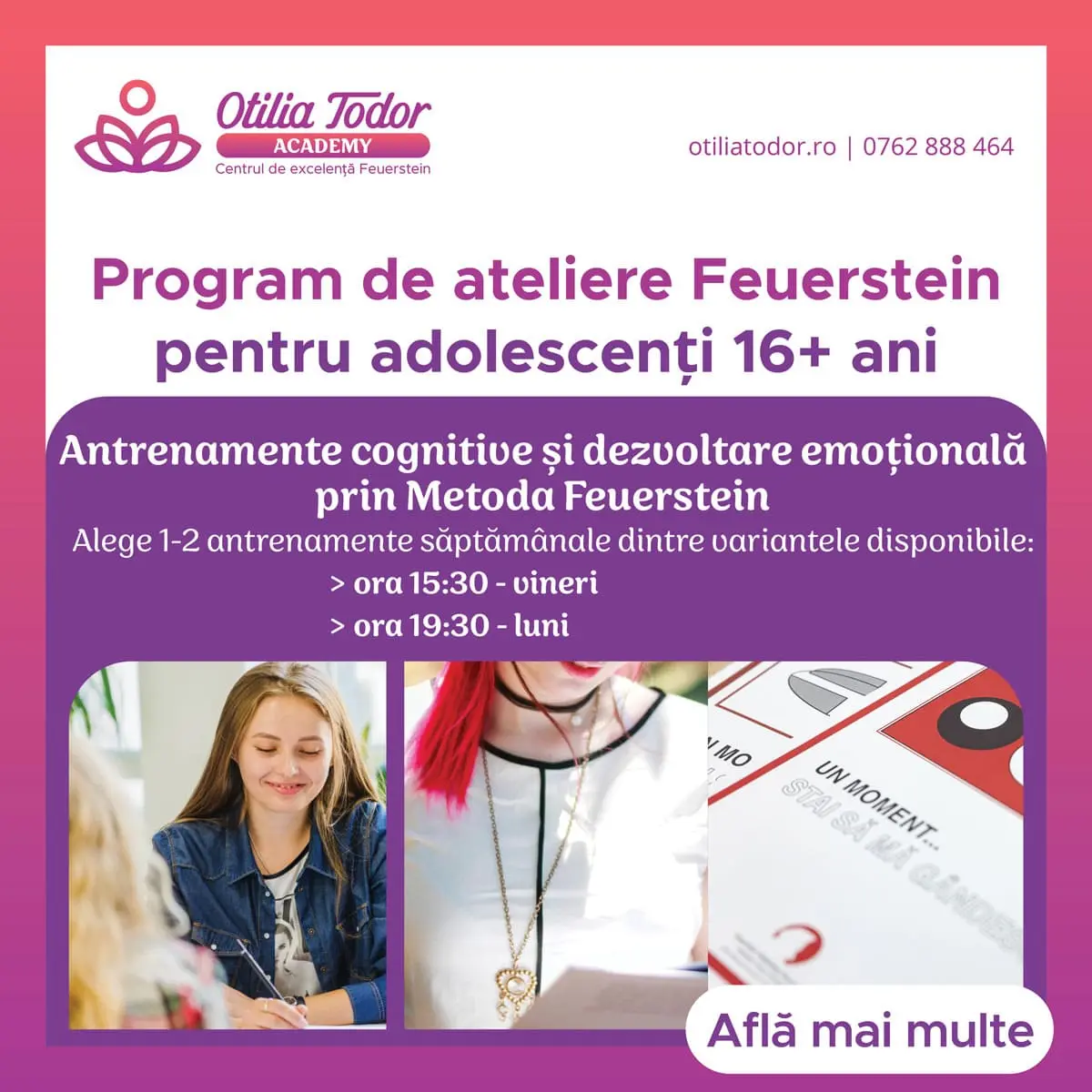 Orar Program Feuestein Otilia Todor Academy adolescenti peste 16 ani